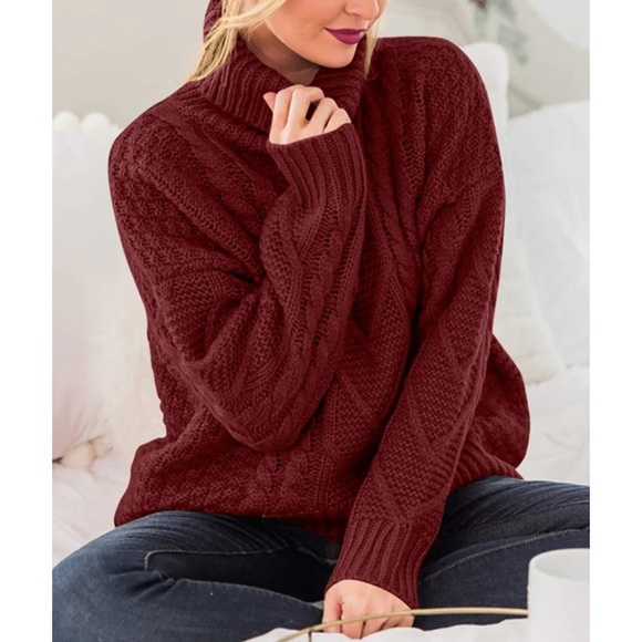 SOLD Maroon Turtleneck Chunky Pullover Sweater - Picture 6 of 12